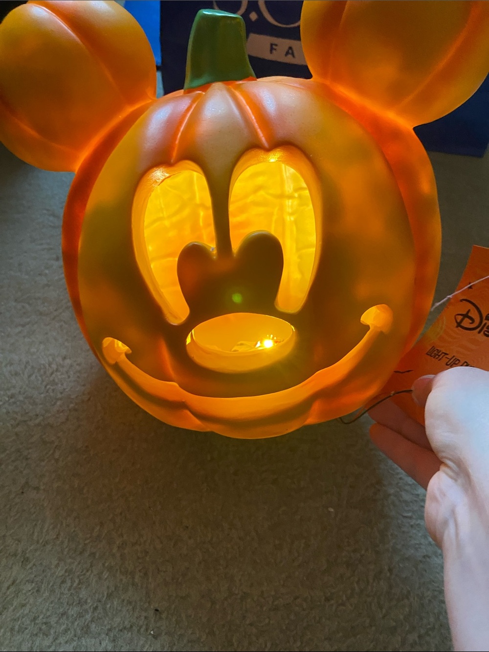 Disney Orange Mickey Pumpkin Lantern with Green Stem
